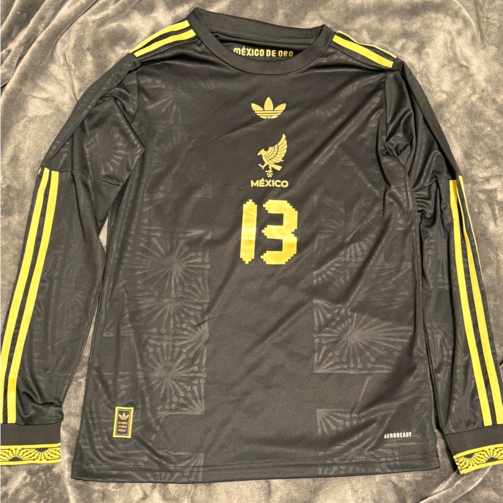 Adidas Mexico Black Jersey with Yellow Stripes